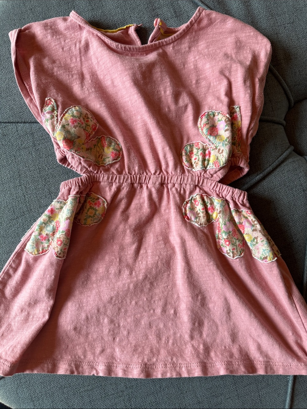 Mini Boden Pink Floral Appliqué Dress with Cutouts